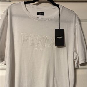 Fendi White Short Sleeve Tee with Embossed Logo